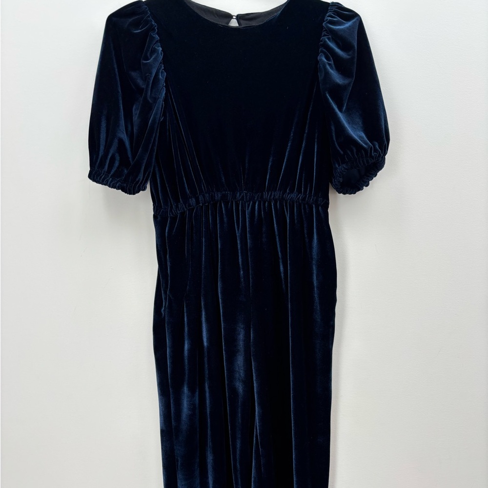 Elegant Blue Velvet Tween Girls Romper 12
